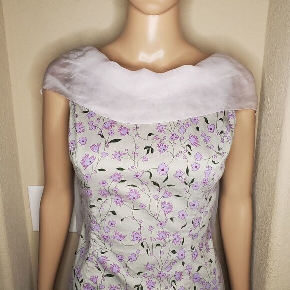 Vintage lavender floral print midi dress by Bellum - Picture 2 of 11